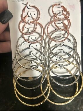 No Boundaries Triple-Tone Textured Hoop Earring Set - Rose Gold, Silver, Gold